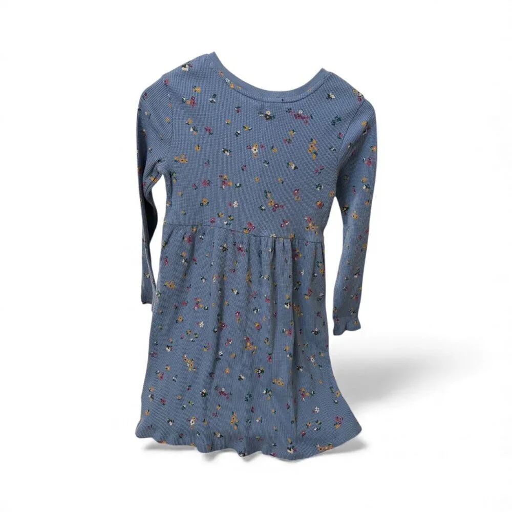 Gap Kids Large Dress Blue Floral Waffle Knit Long Sleeve Skater Thermal NEW